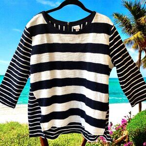 Navy Blue & White Striped Top Double Sided High/Low 3/4 Sleeve by Merona